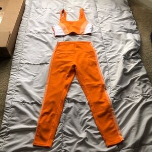 High-Waist Orange Active Leggings with Matching Supportive Sports Bra